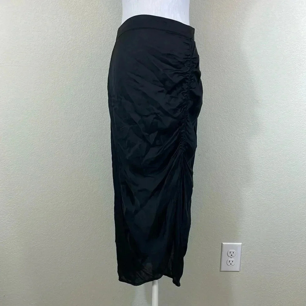 Raquel Allegra Black Gathered Slit Maxi Skirt Size 0